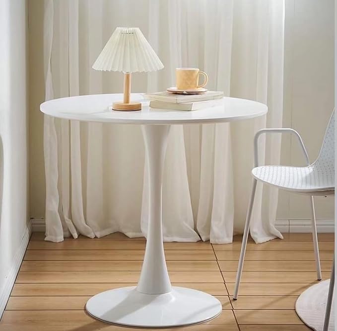 White Round Dining Table, 27.6" Tulip Table Kitchen Round Dining Table for 1-2 People with MDF Table Top and Metal Pedestal Base, Mid-Century Leisure Table for Home, Dining Room, Cafe