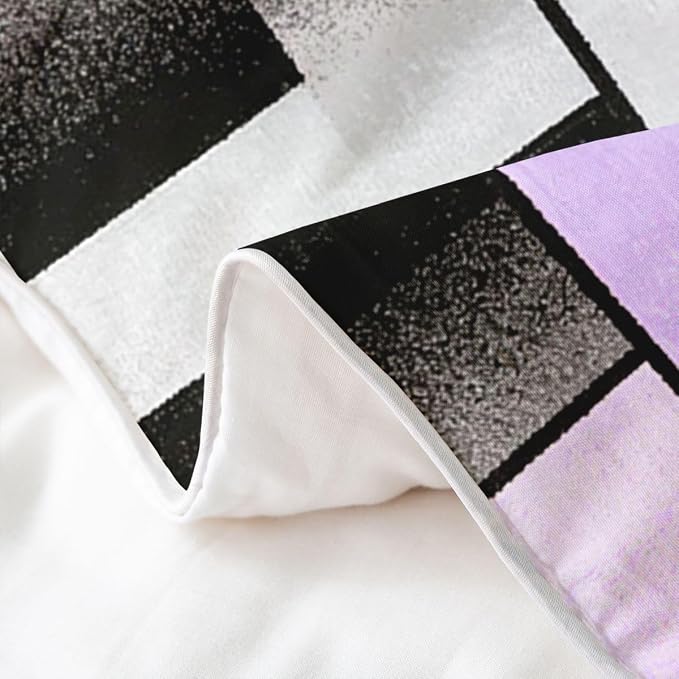 Erosebridal Purple Grey Black 100% Cotton Duvet Cover Twin Watercolor Geometric Bedding Set for Kids Teens Adults Patchwork Geometric Square Comforter Cover Minimalist Modern Art Bed Set 2 Pcs
