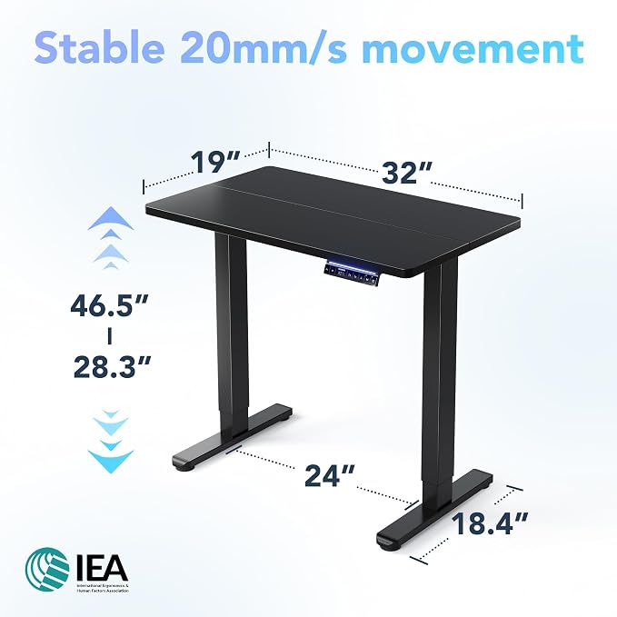 HUANUO 32" AI Smart Standing Desk with App-Synced Sedentary Reminders, Electric Height Adjustable Desk with Body-Data Ergonomic Presets, Voice Control Alexa/Google/Siri, 3 Memory Settings Table, Black