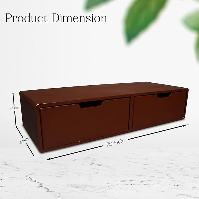 Wooden Desk Organizer with 2 Drawers – Handcrafted Solid Wood Storage Box for Office, Home & Study – Rustic Desktop Organizer for Files, Accessories & Stationery (STYLE 2, DARK BROWN)