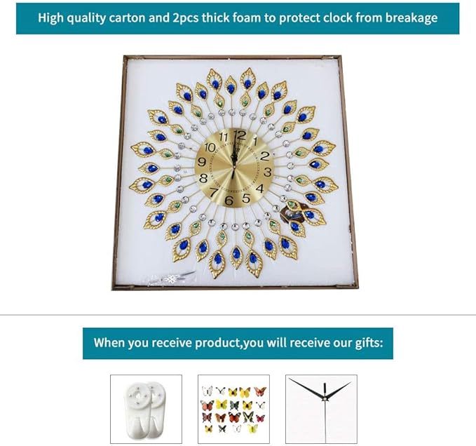 26.3 Inch Gold Large Wall Clock, Elegant 3D Modern Wall Clock with Dial Arabic Number, Non-Ticking Silent, Easy to Read, Suitable for Living Room, Kitchen, Bedroom, Office, Hotel
