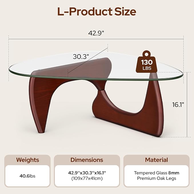 Modern Triangle Glass Coffee Table, Mid Century Coffee Table for Living Room Bedroom Reception Office Tables