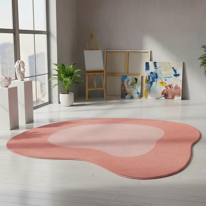 Cute Pink Irregular Rug 9ft Contemporary Aesthetic Abstract Shaped Rugs for Diningroom Living Room Bedroom Minimalist Modern Art Deco Nursery Playroom Dorm Non Slip Washable Low Pile Shaggy Carpet