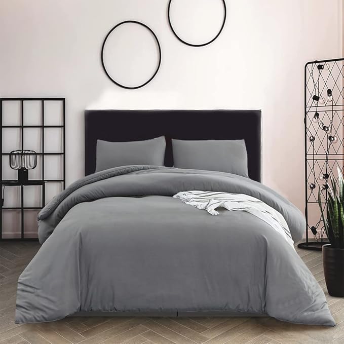 Pureant Grey Comforter Set California King 3Pcs Dark Gray Bedding Comforter Sets Solid Color Comforter Cal King Soft Men Elegant Gray Comforter Charcoal Quilts Luxurious Smoke Grey Bedding Breathable