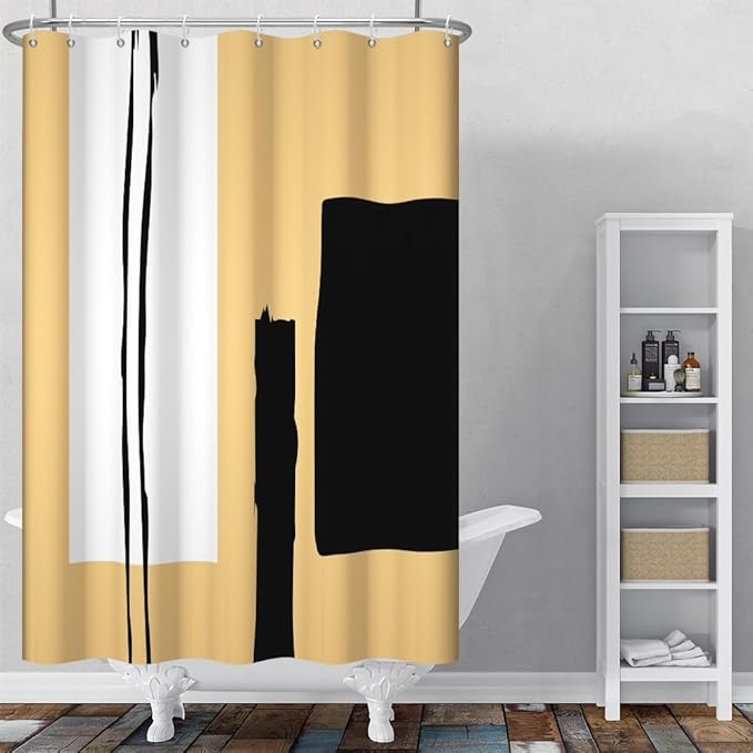Abstract Geometric Shower Curtain for Bathroom Modern Minimalist Neutral Bathroom Decor Set Black and Tan Bathtub Curtains for Hotel Machine Washable Waterproof Polyester Fabric with Hooks 36x72 Inch