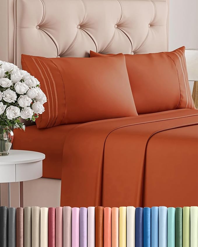 Cal King Size 4 Piece Sheet Set - Comfy Breathable & Cooling Sheets - Hotel Luxury Bed Sheets for Women & Men - Deep Pockets, Easy-Fit, Soft & Wrinkle Free Sheets - Terracotta Oeko-Tex Bed Sheet Set
