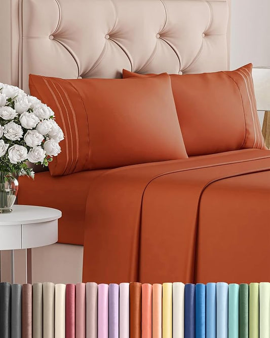 Cal King Size 4 Piece Sheet Set - Comfy Breathable & Cooling Sheets - Hotel Luxury Bed Sheets for Women & Men - Deep Pockets, Easy-Fit, Soft & Wrinkle Free Sheets - Terracotta Oeko-Tex Bed Sheet Set