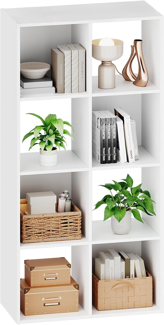 Sweetcrispy 8 Cube Storage Organizer - Open Cube Bookshelf with 4 Removable Back Panels, Display Storage Bookcase for Living Room, Bedroom, Entrance Hall, Home Office，47.7" Lx11.6 Wx24 H, White