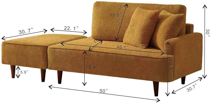 GDFStudio Upholstered Chaise Lounge Chair Indoor with Ottoman, Boucle Fabric Chaise Chair with 2 Throw Pillows and Solid Wood Legs, Recliner Lounge Chair for Office Living Room Bedroom, Orange