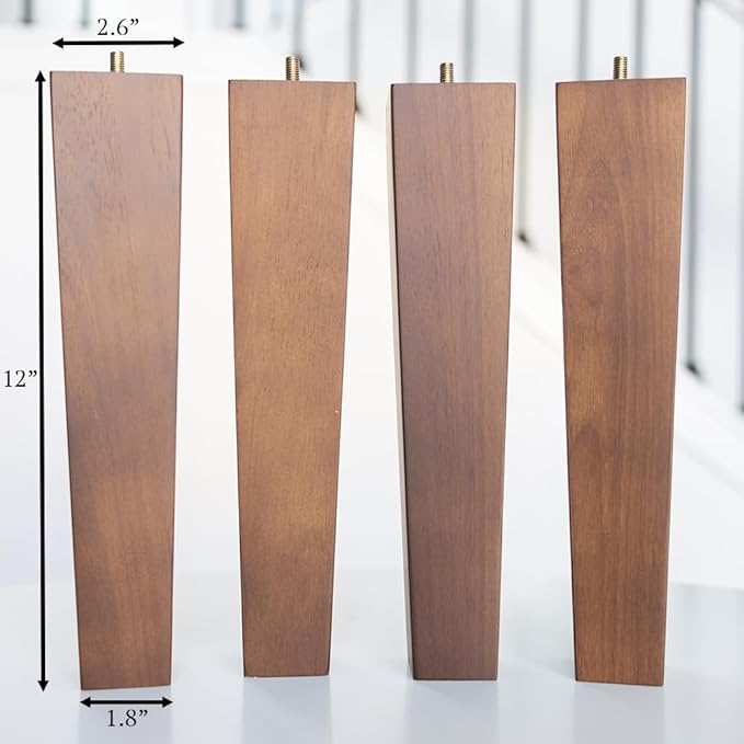 Premium Walnut Square Furniture Legs (Full Install Kit) - Pick Your Size and Color