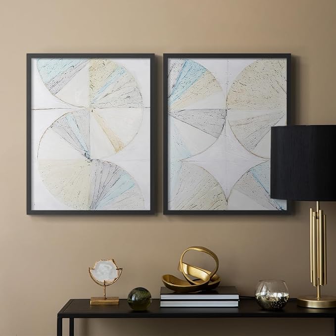 Renditions Gallery Set of 2 Peel & Stick Framed Prints, Geometric Abstract Wall Art, Pie Chart Color Wheels Wall Decor, Re-Stickable - Ready to Hang - 16"x20" - Black Frame LT588