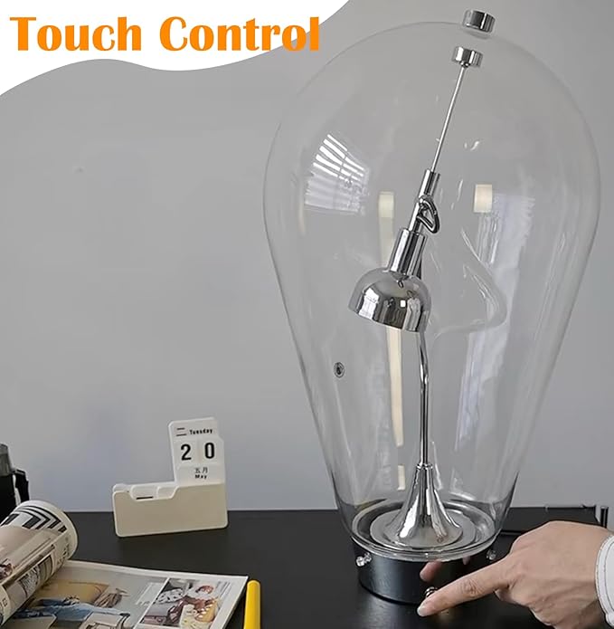 Bofea-Modern Glass Table Lamp,Desk Lamp for Home Office,Globe Nightstand Lamps with Clear Glass Shade,Touch Control Reading Light Creative Swing Arm Lamp for Living Room Study Room Decorative