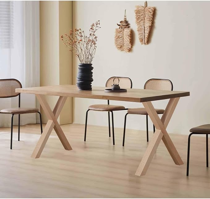 16 Inch X Shape Wood Furniture Legs - Table & Bench Replacement Legs Set of 2 - Rustic Modern Style - Square Unfinished Wooden Legs, Heavy Duty DIY Industrial
