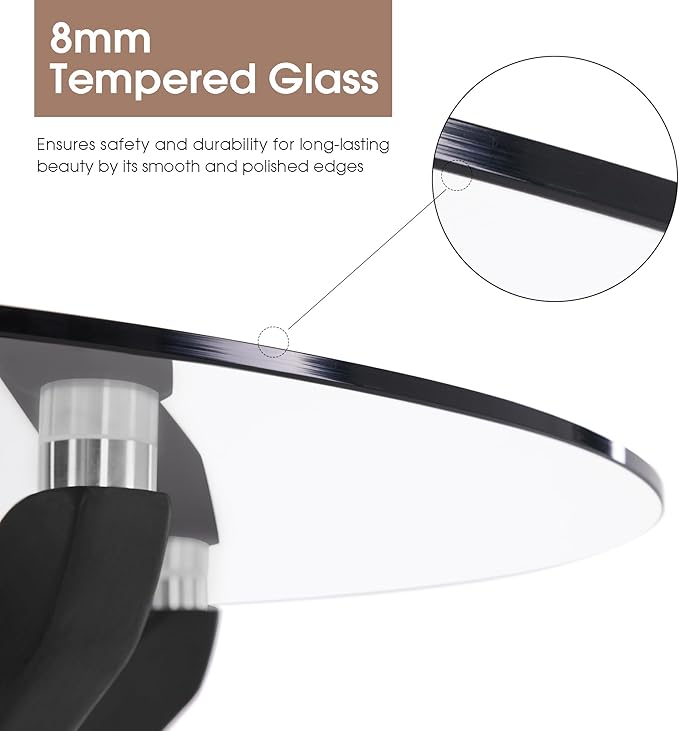 ivinta Small Glass Dining Table for 2-4, 31.5-Inch Round Coffee Table with Tempered Glass Top and Solid Wood Legs, Mid-Century Modern Kitchen Table for Dining Room, Living Room CURD-80 (Black)