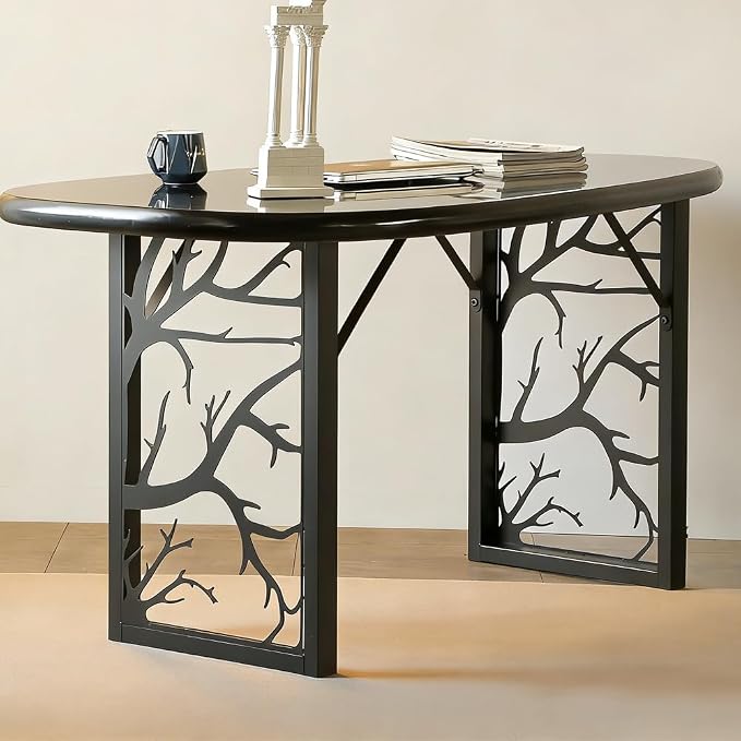 28 inch Table Legs Set of 2 - Heavy Duty Metal Desk Base with Nature-Inspired Laser Cut Design, for Industrial Modern Dining Table, Easy Installation (E)