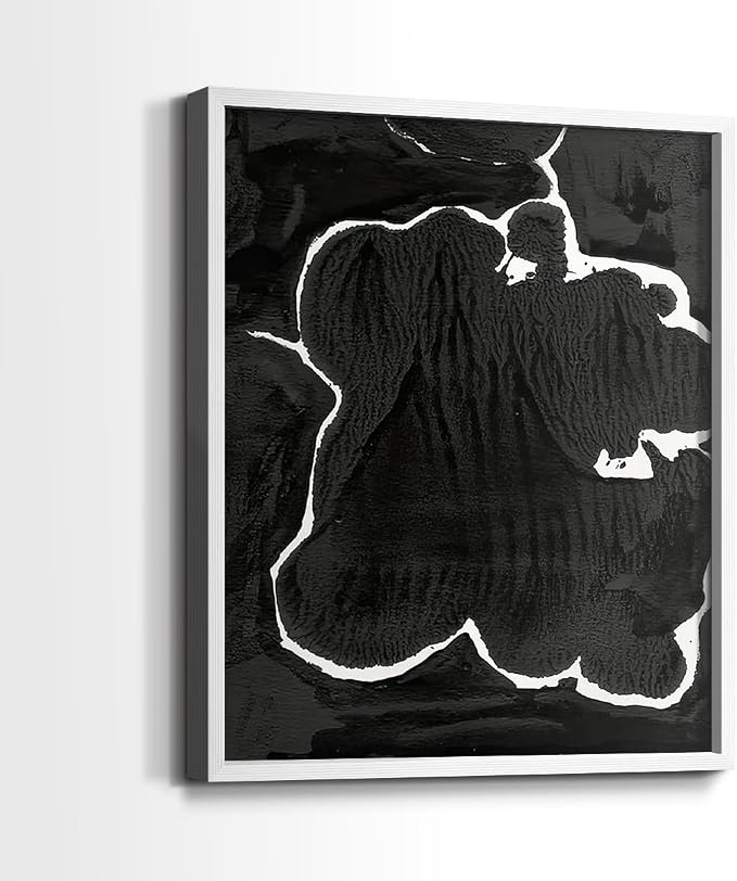 Renditions Gallery Set of 2 Peel & Stick Framed Prints, Fluid Abstract Wall Art, Black and White Inkblot Wall Decor, Re-Stickable - Ready to Hang - 22"x28" - White Frame LT588