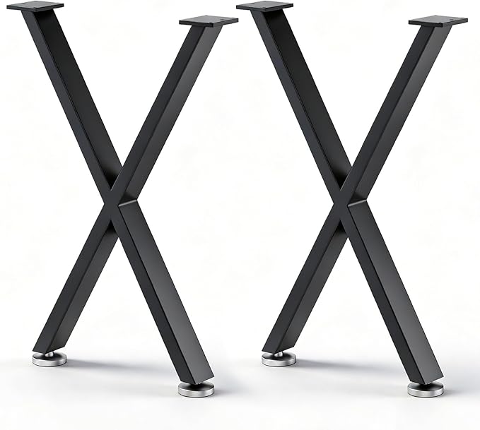Table Legs 28”H x 16”W Heavy Duty Metal Furniture Legs X Shape for Dining Table Kitchen Table Office Desk Table Base Replacement with Adjustable Feet Pads Screws 1000 LBS Load Black Set of 2