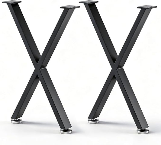 Table Legs 28”H x 16”W Heavy Duty Metal Furniture Legs X Shape for Dining Table Kitchen Table Office Desk Table Base Replacement with Adjustable Feet Pads Screws 1000 LBS Load Black Set of 2