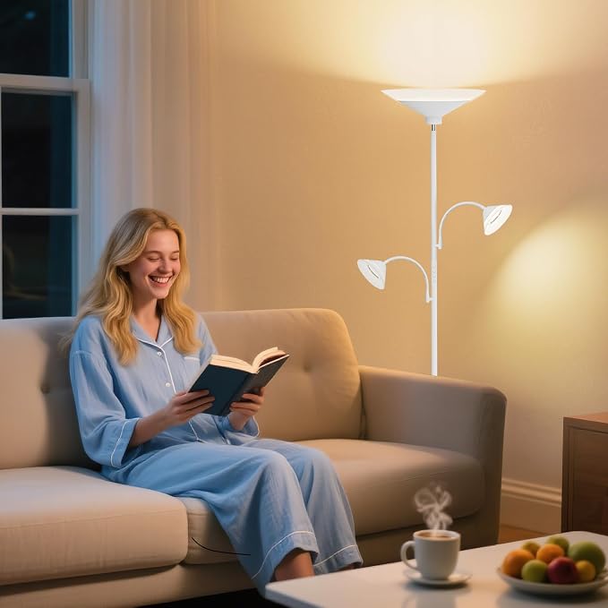 SIBRILLE 3 Way Torchiere Floor Lamp - 42W Dimmable LED Tree Standing Lamp with Remote, 2300LM, Color Changing, 72" Tall Bright Floor Lamp for Living Room Bedroom Office