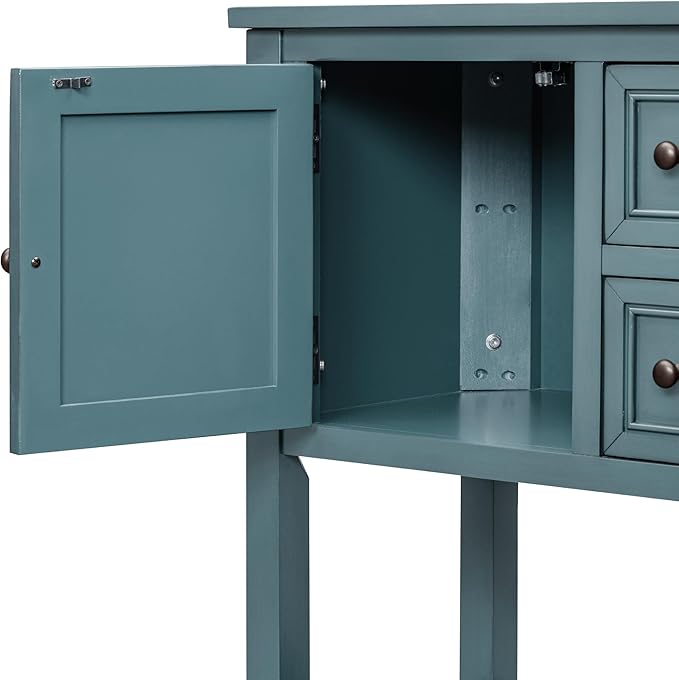 Merax Farmhouse Sideboard and Buffet Storage Cabinet Console Table with 4 Small Drawers, 2 Cabinet and Bottom Shelf (Dark Blue)