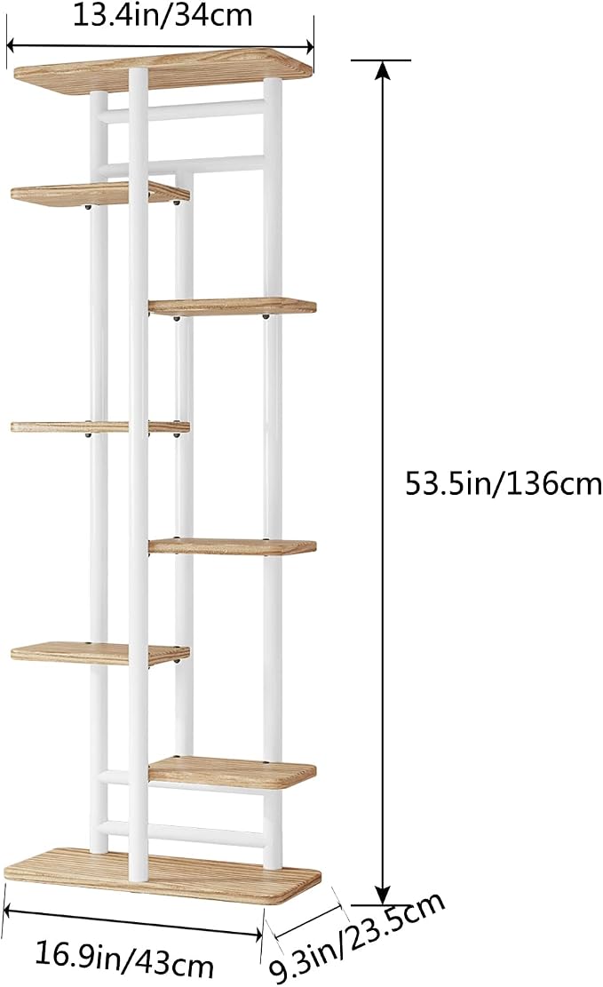 LINZINAR Plant Stand 8 Tier 9 Potted Multiple Flower Pot Holder Shelf Indoor Outdoor Planter Rack Storage Organizer for Patio Garden Corner Balcony Living Room (8 Tier-9 Potted, White)