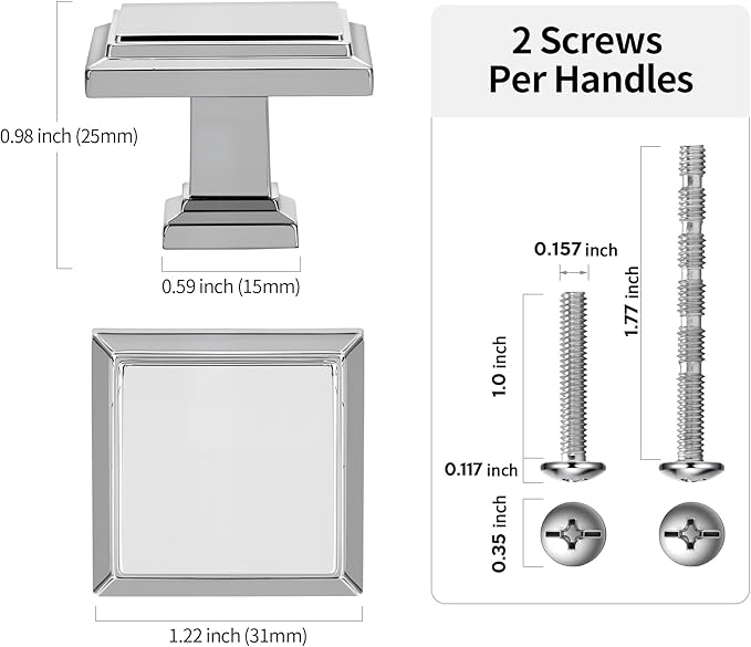 Lardmon 10 Pack Polished Chrome Cabinet Knobs Drawer Knobs Modern Cabinet Pulls Kitchen Cabinet Handles Kitchen Cabinet Hardware Timeless Drawer Pulls for Dresser Cupboard Wardrobe, Chrome(1x10)