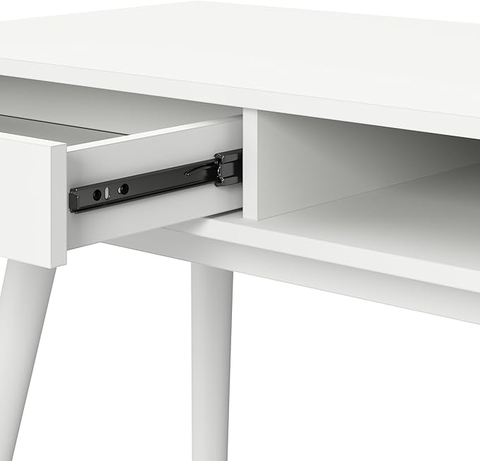 Bush Home Nora 54W Writing Desk with Storage in Pure White | Large Wooden Computer Table for Home Office, Study Room, or Entryway