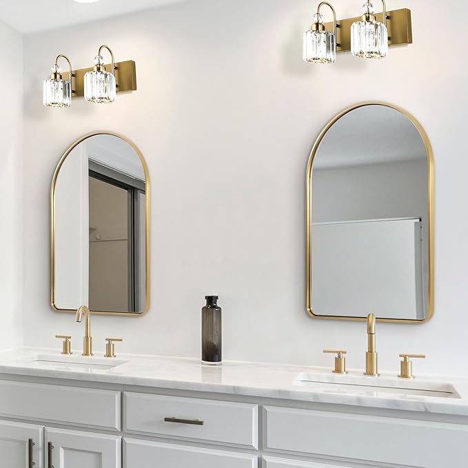 ANDY STAR Brass Mirror, 20x30 Gold Arched Mirror, Brass Bathroom Mirrors for Wall in SUS304-Anti-Rust, Seamless Tube Metal Frame, Wall-Mounted Vertical 1’’ Deep
