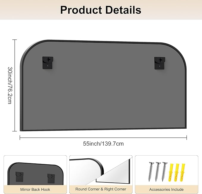 Bathroom Mirror, 55x30 inch Large Black Rectangle Wall Mounted Mirror with Thin Frame, Bathroom Vanity Mirrors for Over Sink, Entryway, Living Room, Bedroom