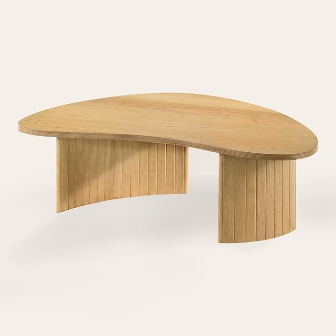 35.5 Inch Modern Wood Small Coffee Table for Small Spaces, Natural Boho Center Table with Irregular Mango Top and Fluted Legs for Living Room, Apartment