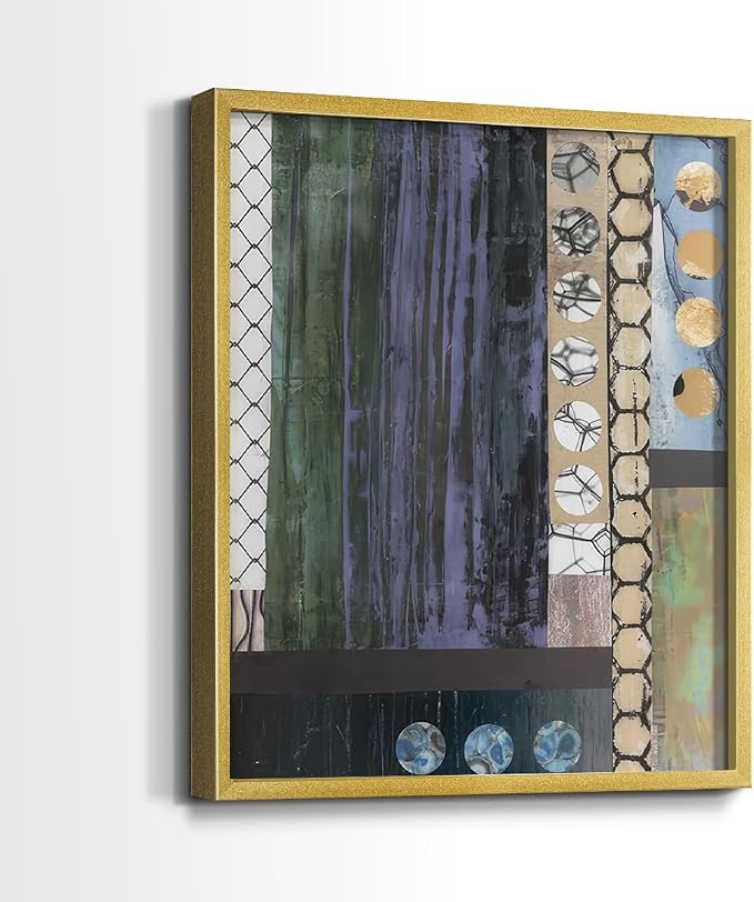 Renditions Gallery Set of 2 Peel & Stick Framed Prints, Geometric Abstract Wall Art, Hexagonal and Circular Pattern Wall Decor, Re-Stickable - Ready to Hang - 11"x14" - GOLD Frame LT588