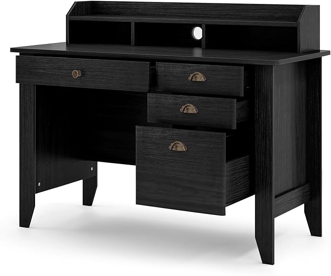 Safeplus 48" Computer Desk with 4 Storage Drawers and Hutch Wood Executive Table for PC Laptop