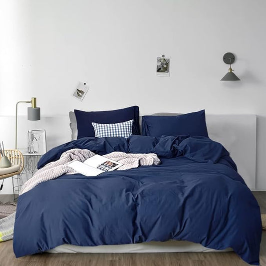 Pureant Navy Blue Comforter King Set Dark Blue Bedding Comforter Set Solid Navy King Blanket Quilts Men Women Cotton Blue King Size Comforter Breathable Soft Navy Blue Comforter with 2 Pillowcases