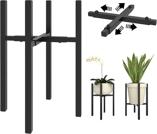 Adjustable Metal Plant Stand Indoor, Fits 9-15 Inch Pots, Mid Century Modern Gold Planter Holder,2 Heights, Heavy Duty 160 lb, Indoor Outdoor Corner Floor Pot Stand, Black