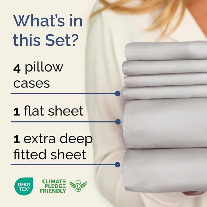 Extra Deep King Sheet Set - 6 Piece Breathable and Cooling Sheets - Hotel Luxury Bedding for Women, Men, Kids & Teens - Easy Secure Fit - Soft, Wrinkle Free & Comfy - Extra Deep Pockets - French Grey