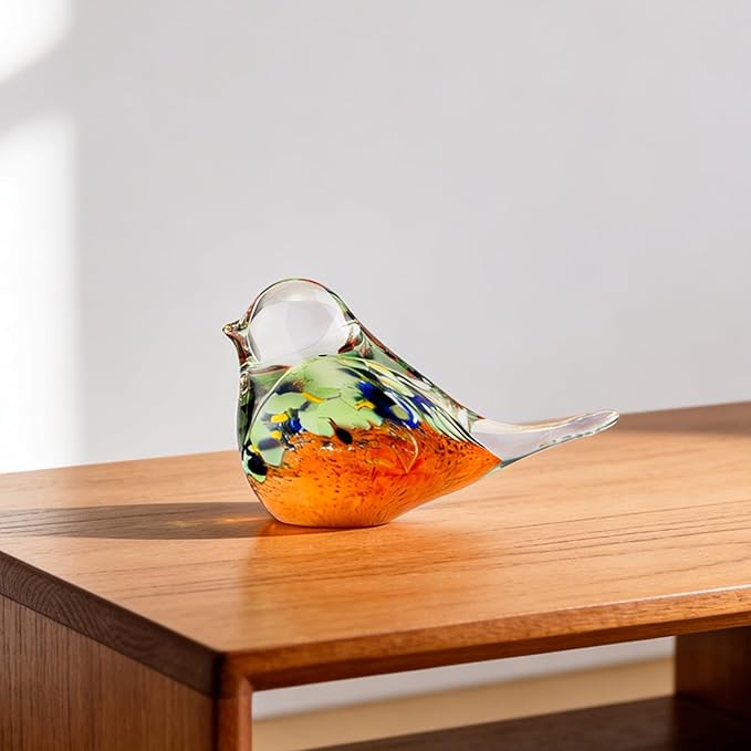 Blown Glass Birds - Glass Art Bird Decor, Hand Blown Glass Animal Figurines Paperweight for Home Shelf Decor