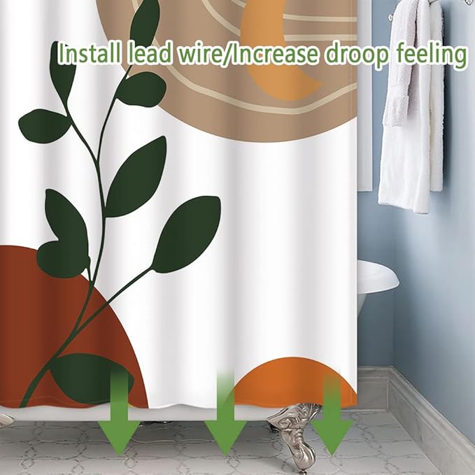 Abstract Boho Shower Curtain for Bathroom Moon Eucalyptus Leaves Waterproof Polyester Shower Curtains Modern Minimalist Artistic Aesthetic Shower Curtain with Hooks Decorative, 72x96 Inch
