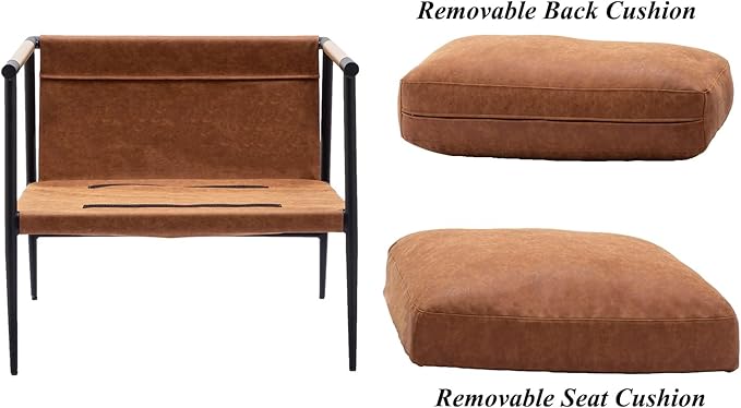 DUOMAY Mid-Century Modern Accent Chair Armchair, Soft PU Leather Sofa Lounge Chair Reading Chair with Metal Leg for Living Room Bedroom Office, Brown