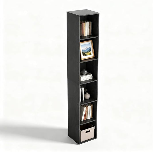 6 Cube Storage Organizer, Narrow Open Shelf Bookcase, Freestanding 6 Cube Storage Shelf, Moisture-Proof Scratch-Resistant Melamine Display Shelf for Bedroom, Living Room, Study, Home，Black
