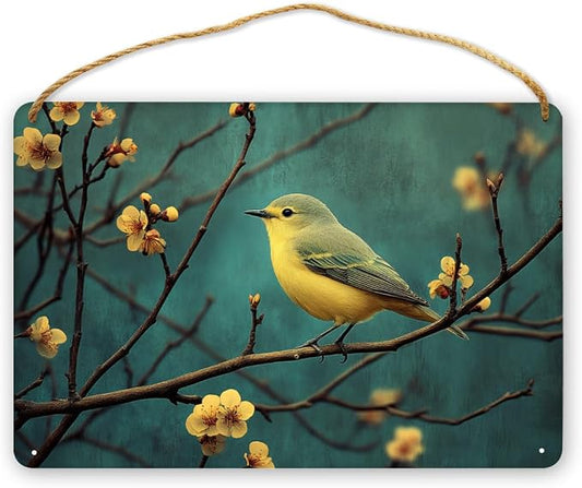Artistic Retro Bird Wooden Sign, Botanical Vintage Art for Home Aesthetics Lovers, 12x8 Inches Wood Decors, Ideal for Cottage core-Inspired Homes & Garden Spaces