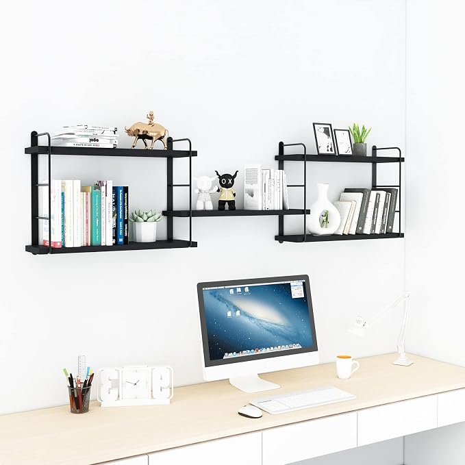 MXCSE Wall Shelves, Wall Mounted Bookshelves, DIY Floating Shelves for Wall, Wood Hanging Book Shelves for Room, Bedroom, Living Room, Easy Installation (Black, 50W x 17H)
