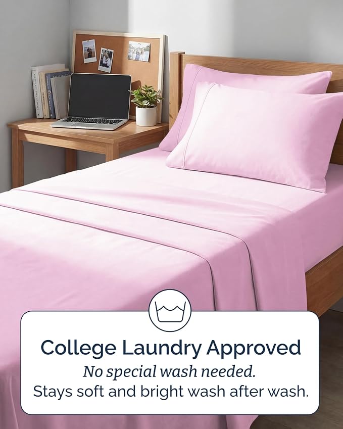 Extra Deep Twin XL Sheet Set - 4 Piece College Dorm Bed Sheets Set with Extra Deep Pockets - Ultra-Soft, Comfy & Breathable Bedding for Women, Men, Kids & Teens - Wrinkle & Fade Resistant - Light Pink