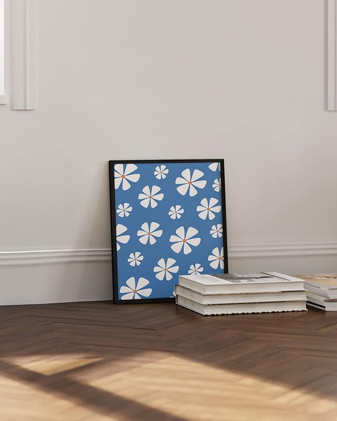 HAUS AND HUES Daisy Flower Painting - Blue Flower Art Posters for Room Aesthetic, Floral Prints (Unframed, 16x20)