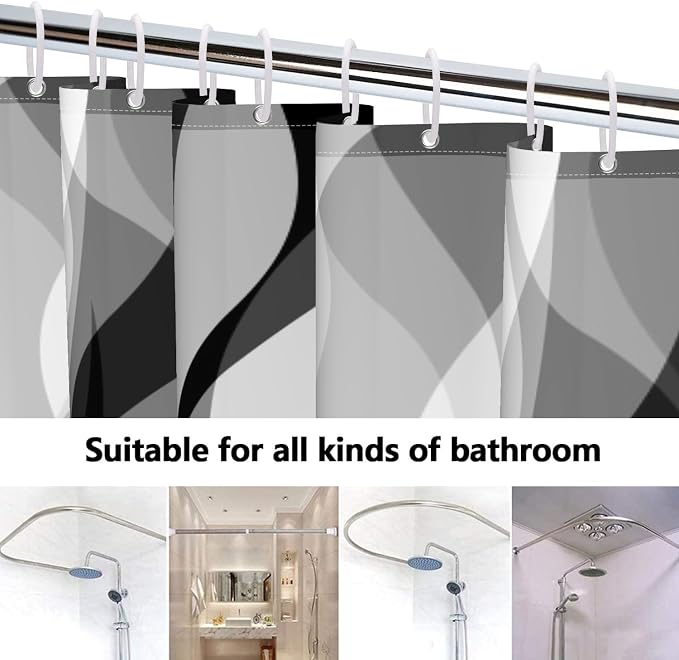 Grey Shower Curtains Black and White Modern Abstract Striped Bathroom Curtain Minimalist Geometric Polyester Shower Curtain Sets for Bathroom Extra Long 69x70 in with 12 Hooks