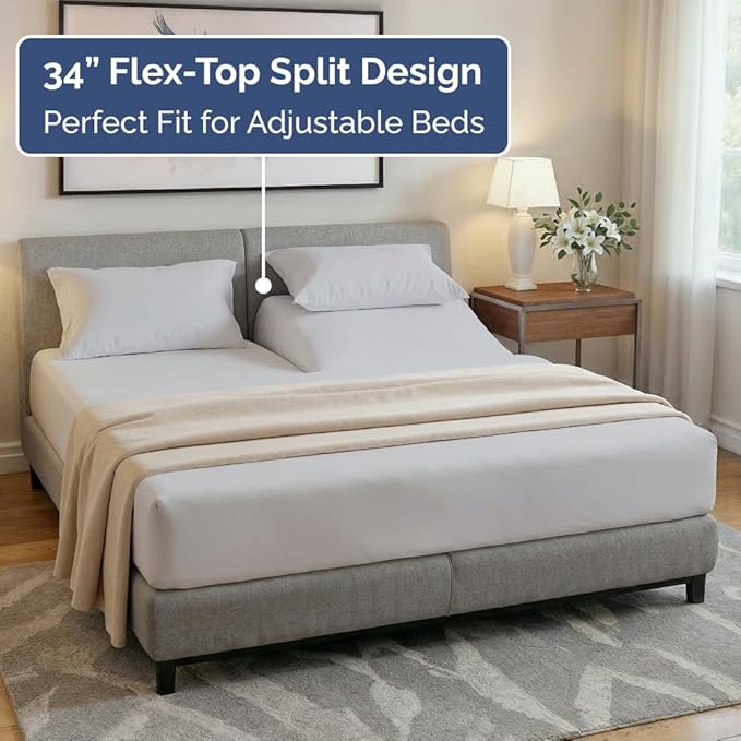 Flex Top Split Head King 4 Piece Sheet Set - Ultra-Soft, Breathable & Cooling Bed Sheets Set - Hotel Luxury Bedding for Women & Men with Deep Pockets - Wrinkle and Fade Free - Oeko-Tex - French Grey