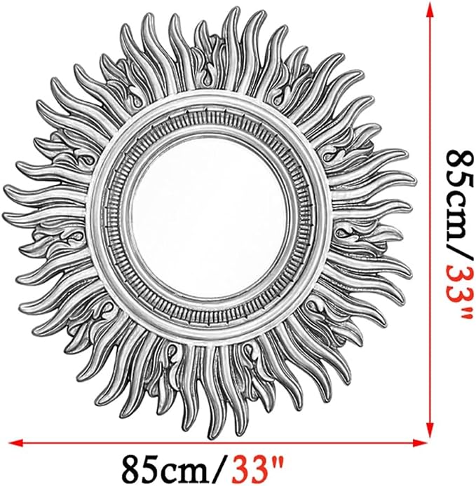 Round Sunburst Decorative Mirror, Wall-Mounted Vintage Entryway Mirror, Living Room Hanging Mirror, Bathroom Makeup Mirror (Color : 85cm/33, Size : Antique Gold)