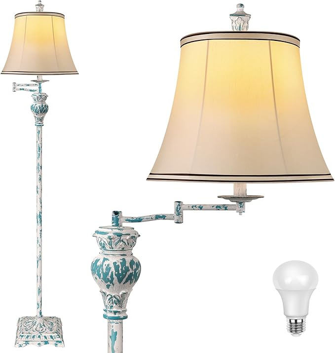 PARTPHONER Vintage Floor Lamps for Living Room,Traditional 350° Adjustable Swing Arm Farmhouse Floor Lamp for Bedroom, Rustic Standing Lamp Pole Lamps for Reading, Home Décor and Office, Washed Blue