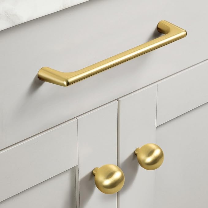 Goo-Ki Brushed Gold Cabinet Pulls with 4'' Hole Centers, Modern Style Zinc Alloy Cabinet Handles for Dresser,Wardrobe,Cupboard- 6 Pack
