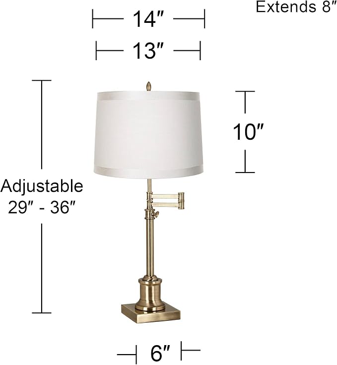 360 Lighting Westbury Traditional Swing Arm Desk Table Lamp Adjustable Height 36" Tall Antique Brass Off White Fabric Drum Shade for Living Room Bedroom House Bedside Nightstand Home Office