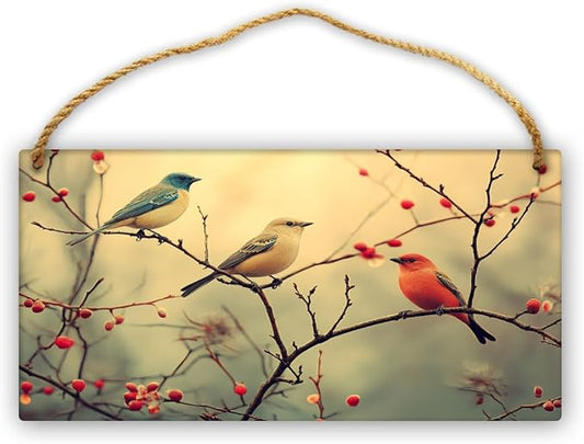 Artistic Retro Bird Wooden Sign, Floral Vintage Art for Home Aesthetics Lovers, 12x6 Inches Wood Decors, Ideal for Boho-Inspired Homes & Garden Spaces